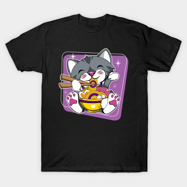 Cat Eating Ramen Intersex Pride T-Shirt by CuddleswithCatsArt